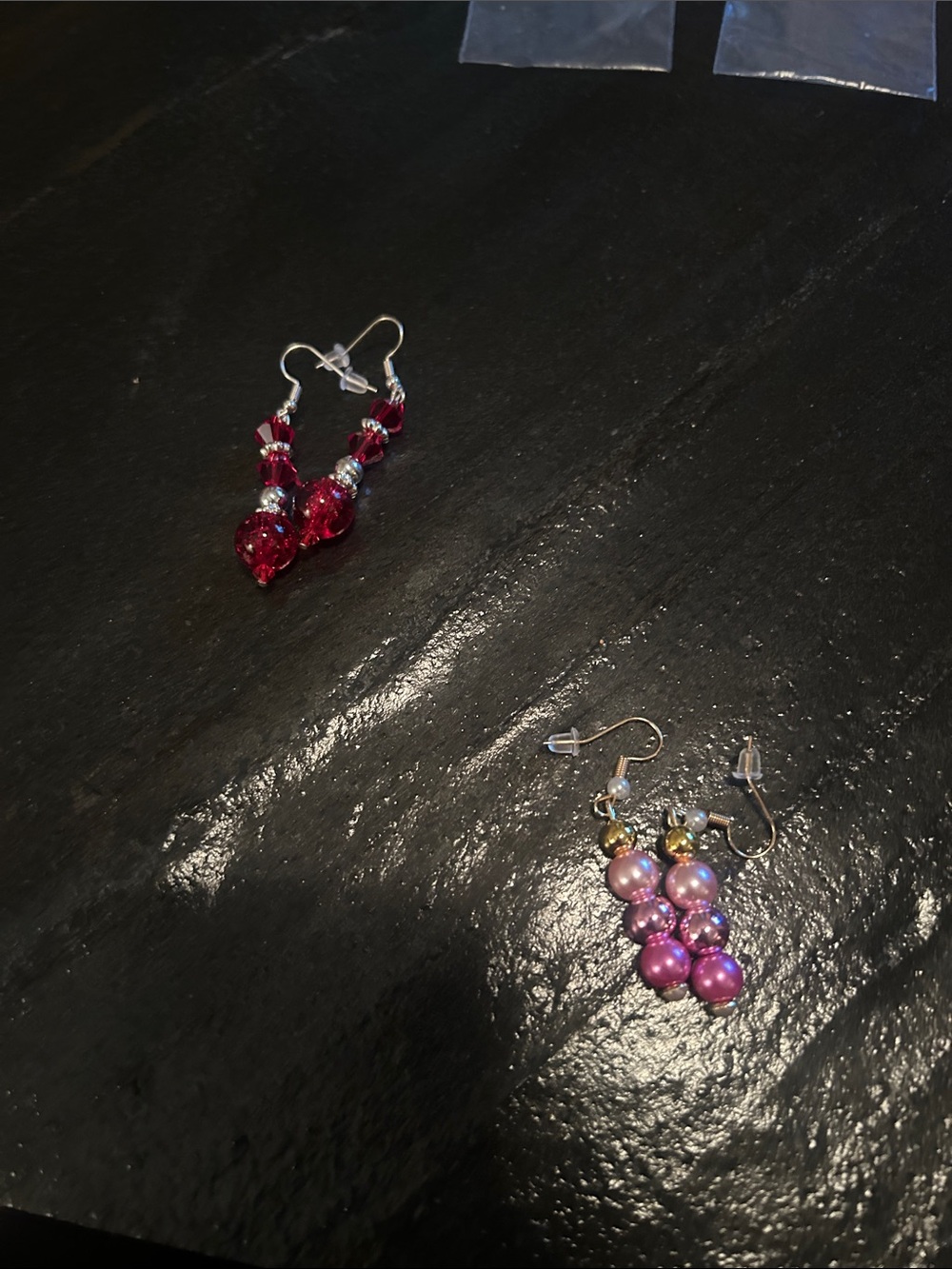Lot of 2! Handcrafted Red and Pink Bead Dangle Earrings